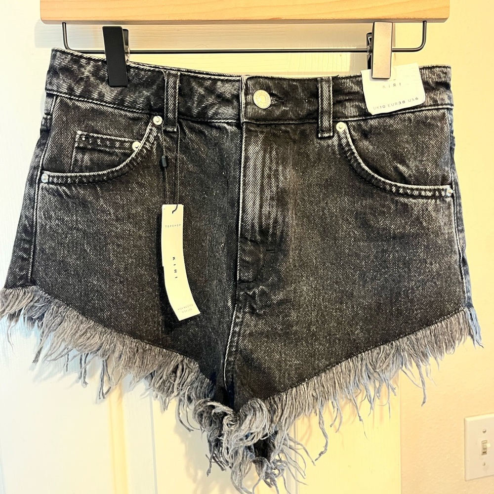Topshop Black Fringe Jean Shorts